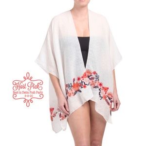 RAJ Cover Up Lotus Embroidered Kimono Sheer Wrap Swim Cover NWT
